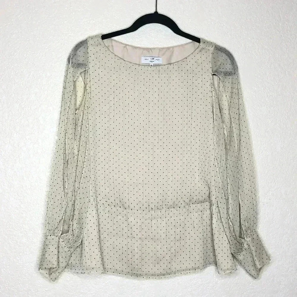 Waverly Grey Cold Shoulder Top Small Polka Dot Golden Stripe Peplum - Picture 1 of 10